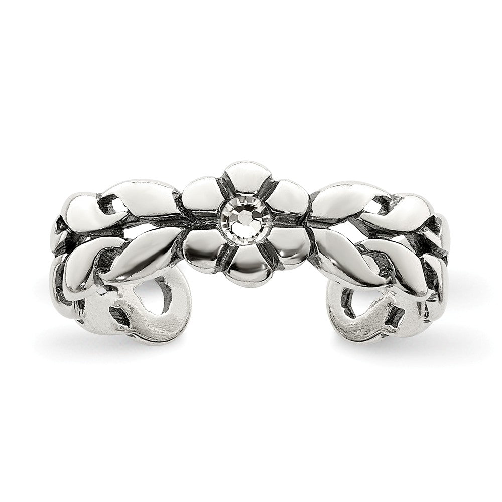 Antiqued Flower Toe Ring in Sterling Silver, Item R8509 by The Black Bow Jewelry Co.
