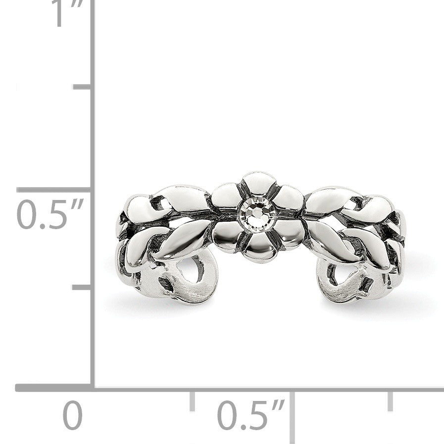 Alternate view of the Antiqued Flower Toe Ring in Sterling Silver by The Black Bow Jewelry Co.