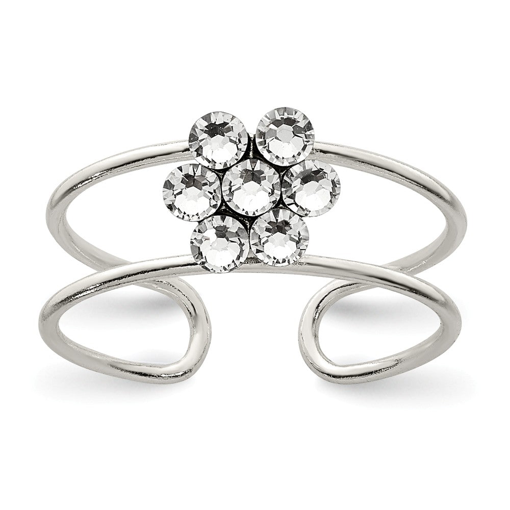 Flower Toe Ring in Sterling Silver and Cubic Zirconia, Item R8517 by The Black Bow Jewelry Co.