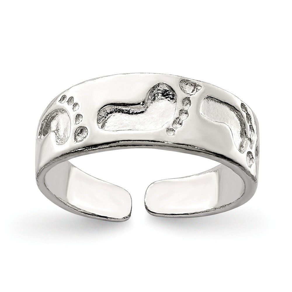Footprints Toe Ring in Sterling Silver, Item R8557 by The Black Bow Jewelry Co.