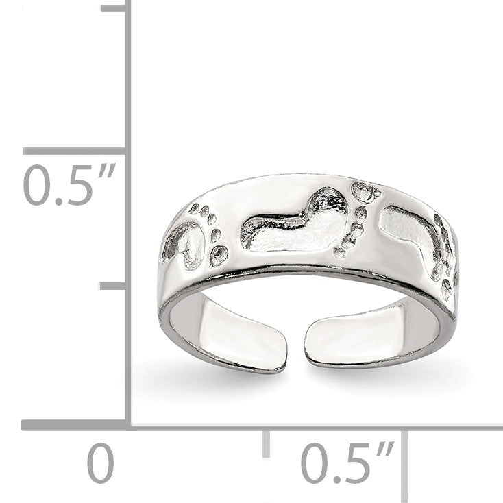 Alternate view of the Footprints Toe Ring in Sterling Silver by The Black Bow Jewelry Co.