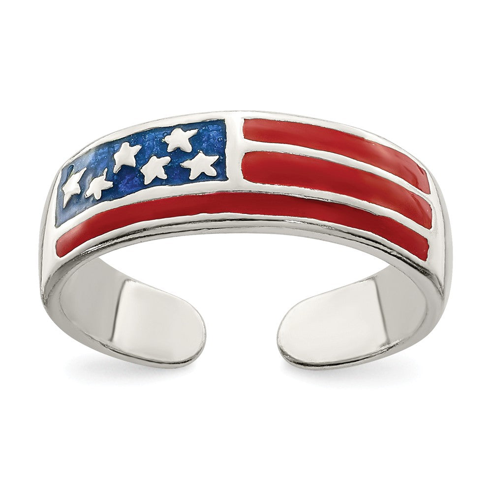 American Flag Toe Ring in Sterling Silver, Item R8567 by The Black Bow Jewelry Co.