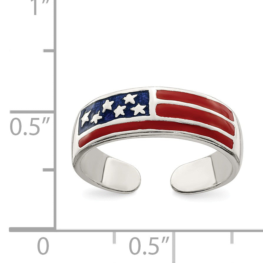 Alternate view of the American Flag Toe Ring in Sterling Silver by The Black Bow Jewelry Co.