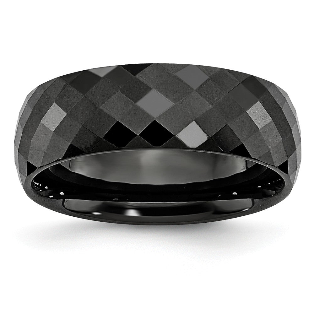 Black Ceramic, 7.5mm Faceted Unisex Comfort Fit Band, Item R8625 by The Black Bow Jewelry Co.
