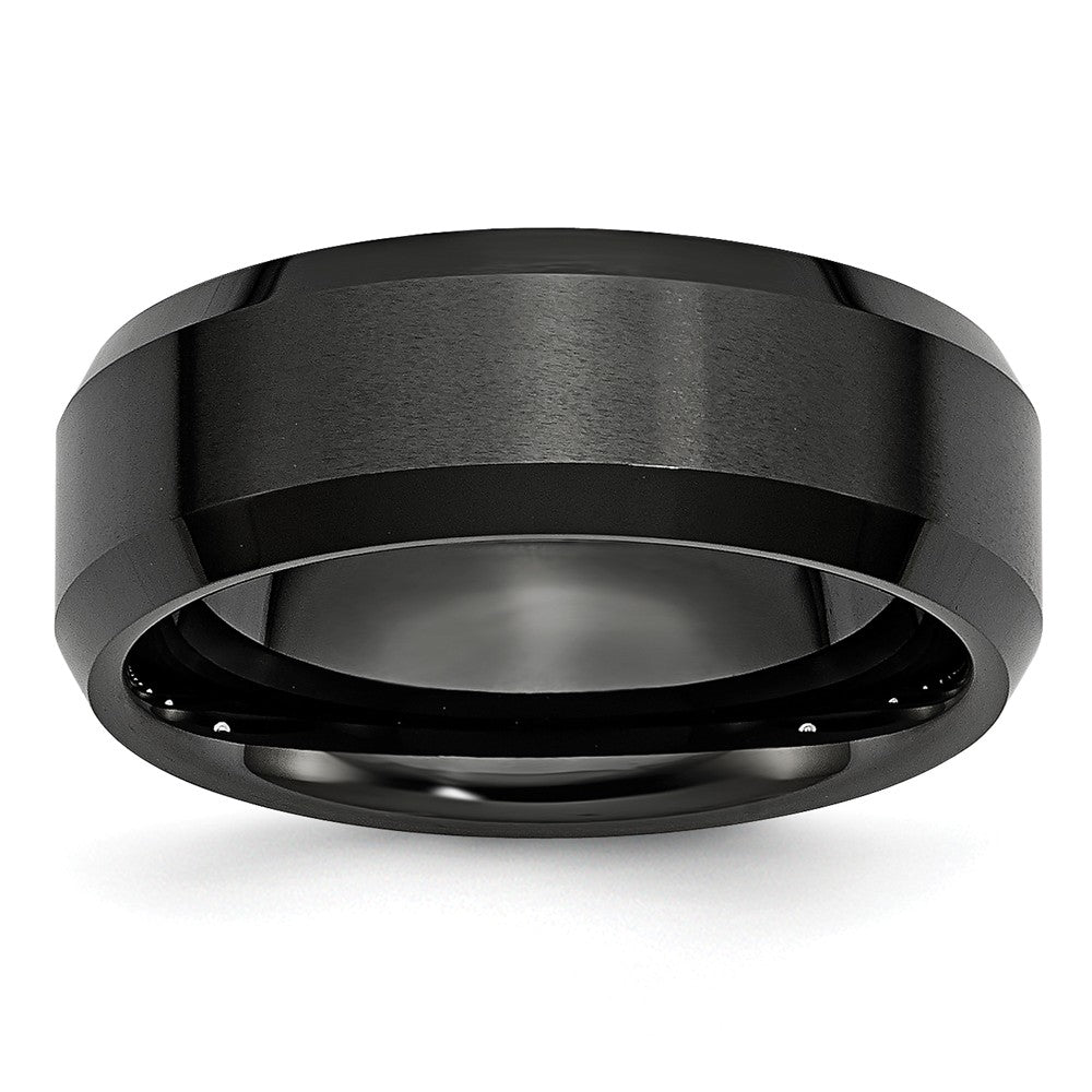 Black Ceramic, 8mm Beveled Edge Unisex Comfort Fit Band, Item R8626 by The Black Bow Jewelry Co.