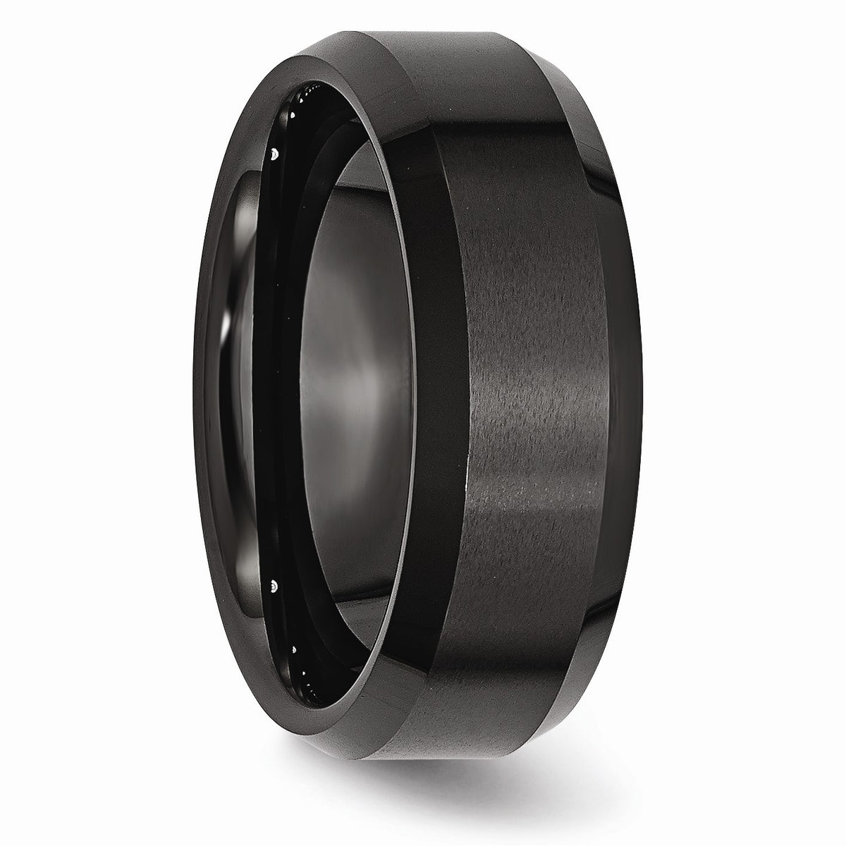 Alternate view of the Black Ceramic, 8mm Beveled Edge Unisex Comfort Fit Band by The Black Bow Jewelry Co.