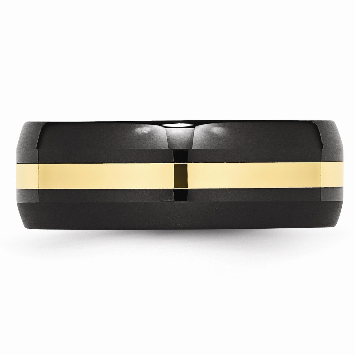Alternate view of the Black Ceramic and 14K Gold, 8mm Inlay Comfort Fit Band by The Black Bow Jewelry Co.