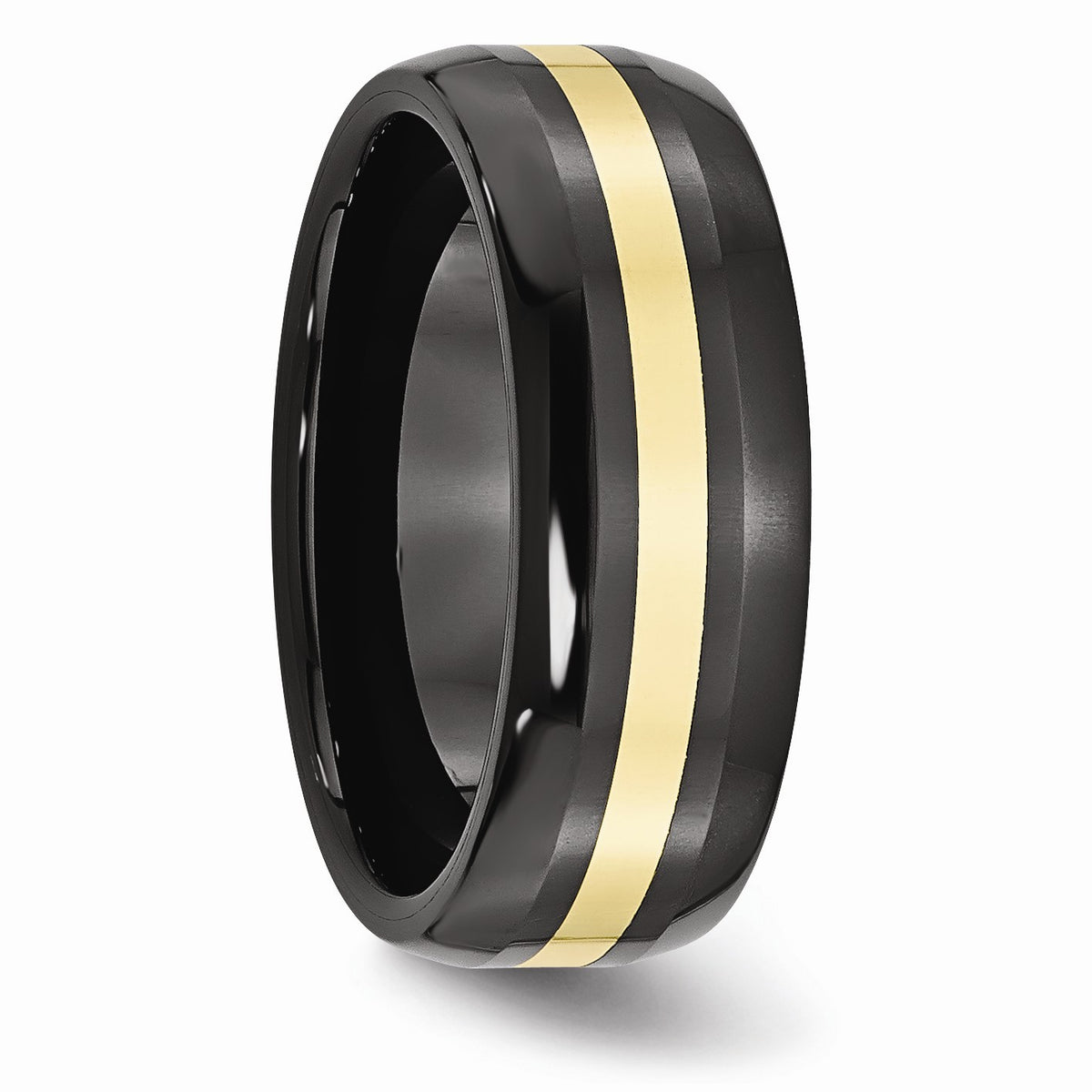 Alternate view of the Black Ceramic and 14K Gold, 8mm Inlay Comfort Fit Band by The Black Bow Jewelry Co.