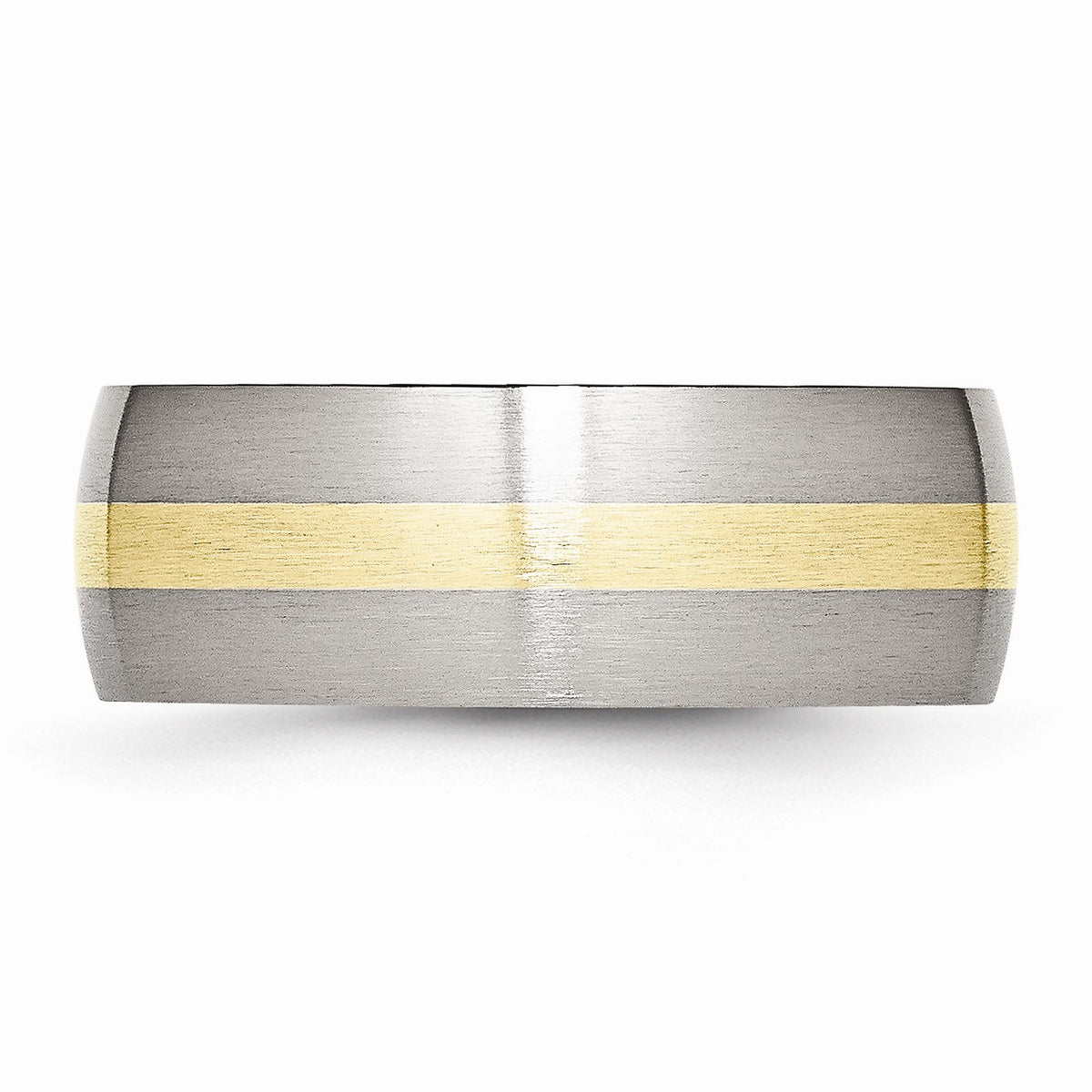 Alternate view of the Stainless Steel &amp; 14K Gold Inlay, 8mm Satin Unisex Band by The Black Bow Jewelry Co.