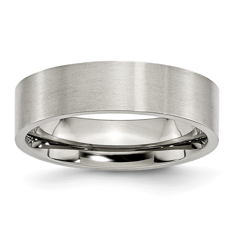 Brushed Stainless Steel, 6mm Unisex Flat Comfort Fit Band, Item R8639 by The Black Bow Jewelry Co.