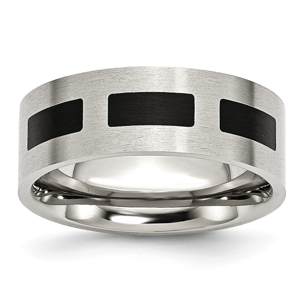 Stainless Steel &amp; Black Rubber, 8mm Satin Standard Fit Band, Item R8643 by The Black Bow Jewelry Co.