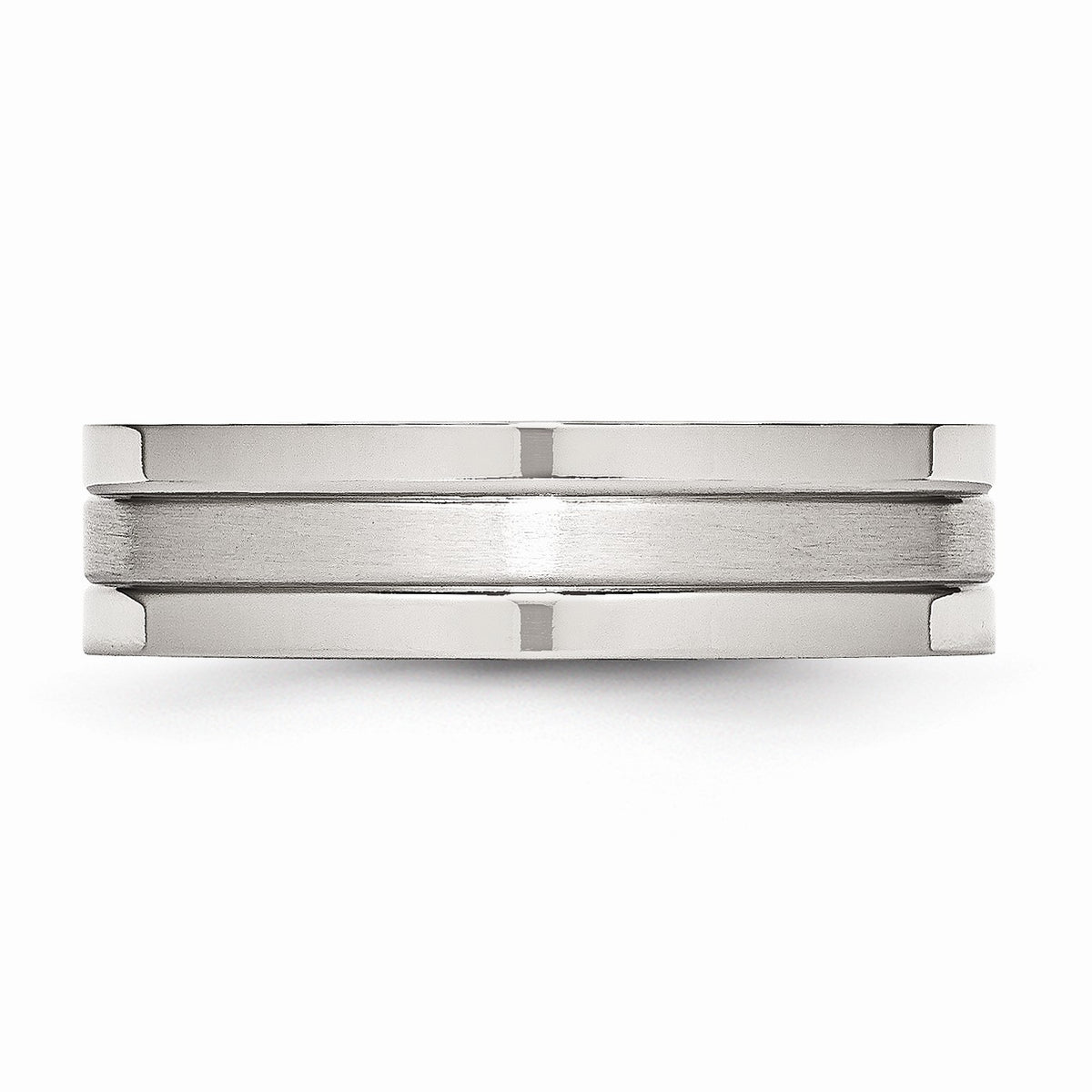 Alternate view of the Stainless Steel, 6mm Flat Grooved Unisex Comfort Fit Band by The Black Bow Jewelry Co.