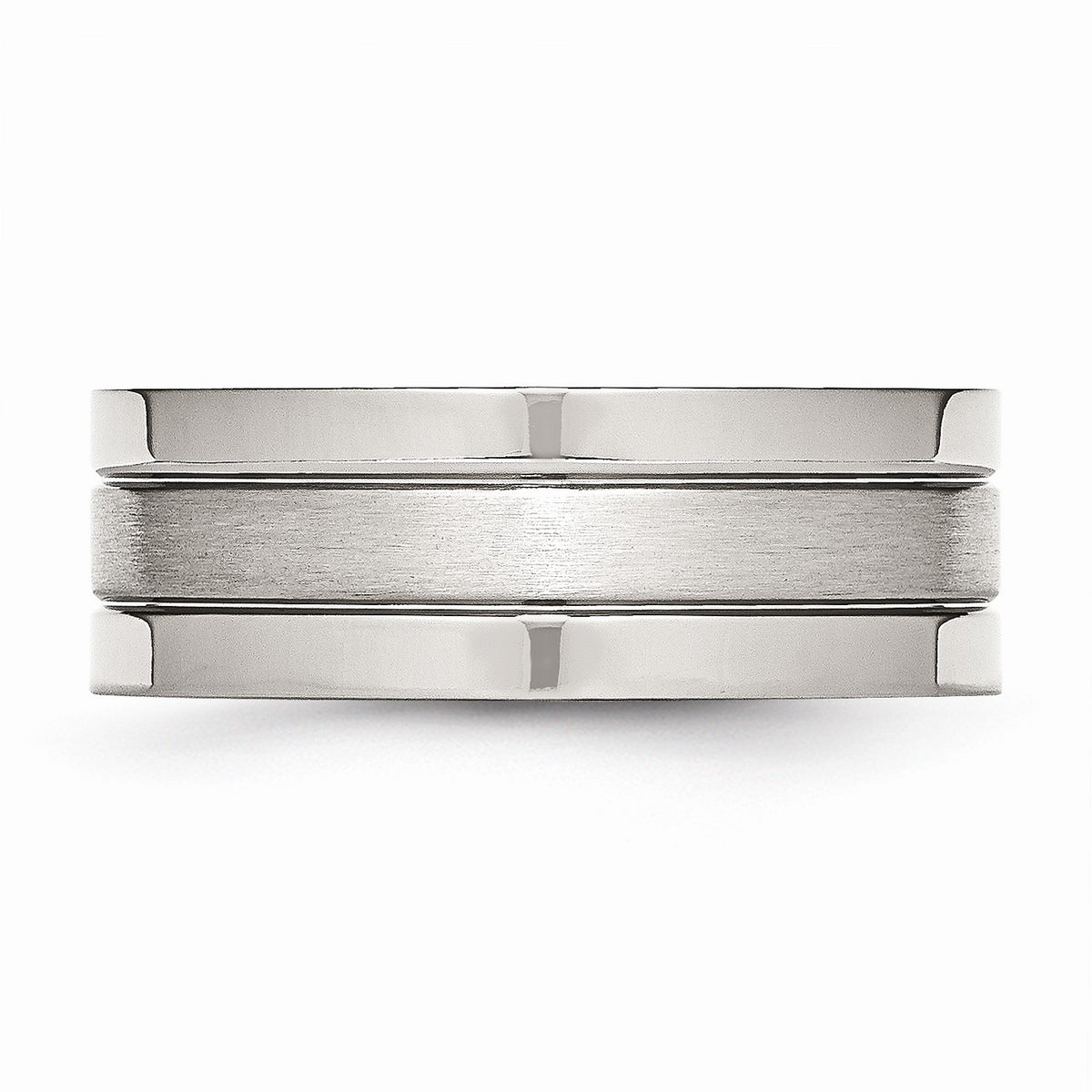 Alternate view of the Stainless Steel, 8mm Flat Grooved Unisex Comfort Fit Band by The Black Bow Jewelry Co.