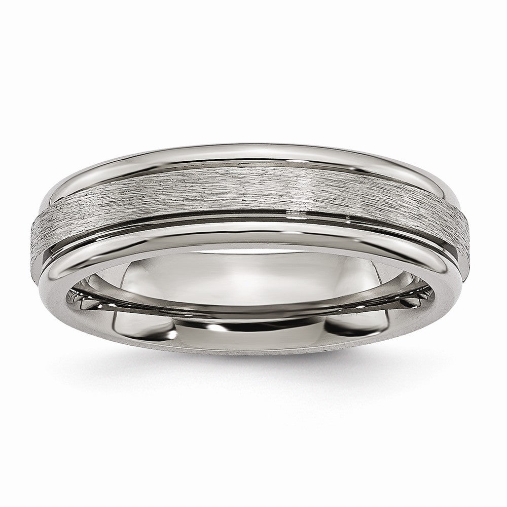 Titanium, 6mm Grooved Edge Unisex Comfort Fit Band, Item R8647 by The Black Bow Jewelry Co.