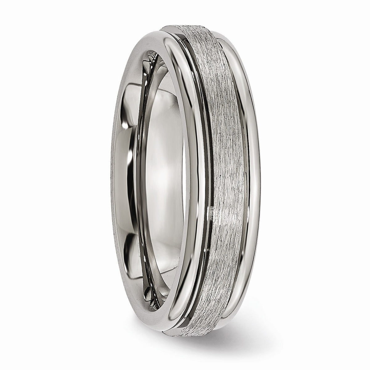 Alternate view of the Titanium, 6mm Grooved Edge Unisex Comfort Fit Band by The Black Bow Jewelry Co.
