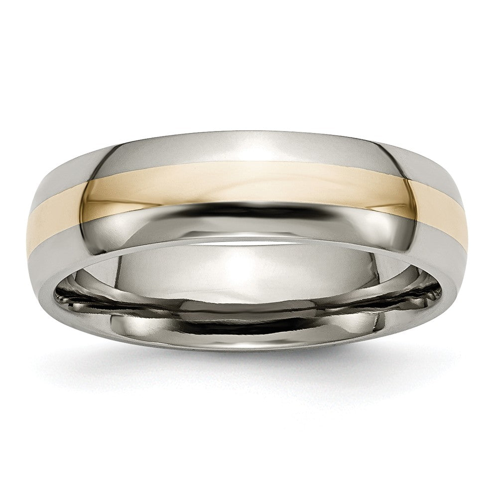 Titanium and 14K Gold Inlay, 6mm Unisex Band, Item R8648 by The Black Bow Jewelry Co.