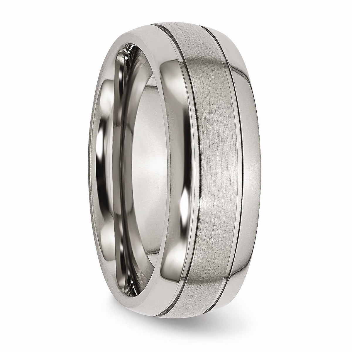 Alternate view of the Titanium, 8mm Multi Finish and Grooved Comfort Fit Band by The Black Bow Jewelry Co.