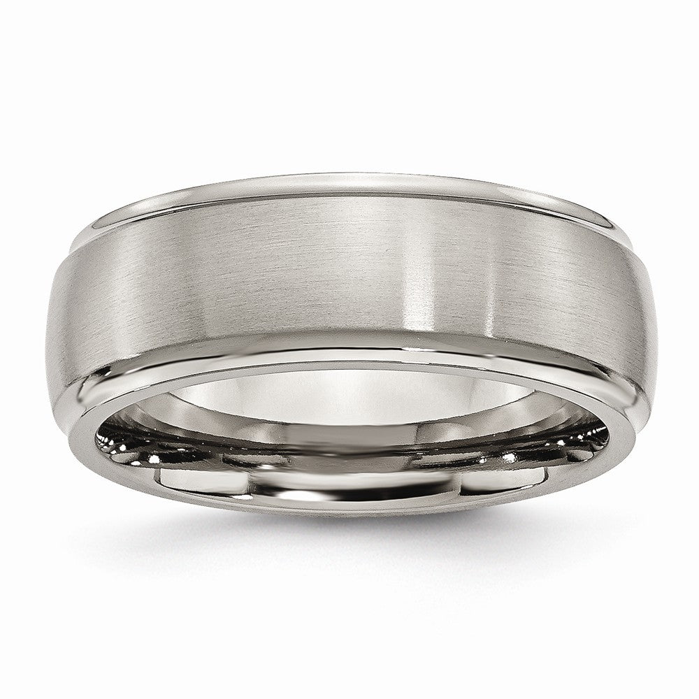 Titanium, 8mm Comfort Fit Ridged Edge Band, Item R8652 by The Black Bow Jewelry Co.