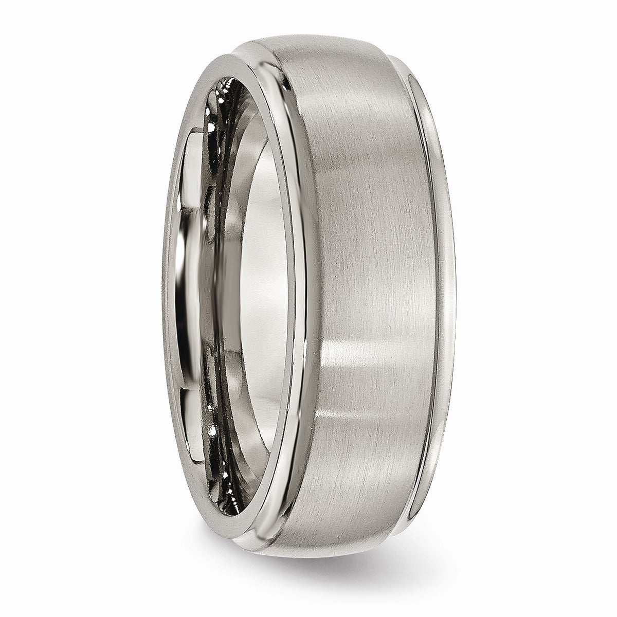 Alternate view of the Titanium, 8mm Comfort Fit Ridged Edge Band by The Black Bow Jewelry Co.
