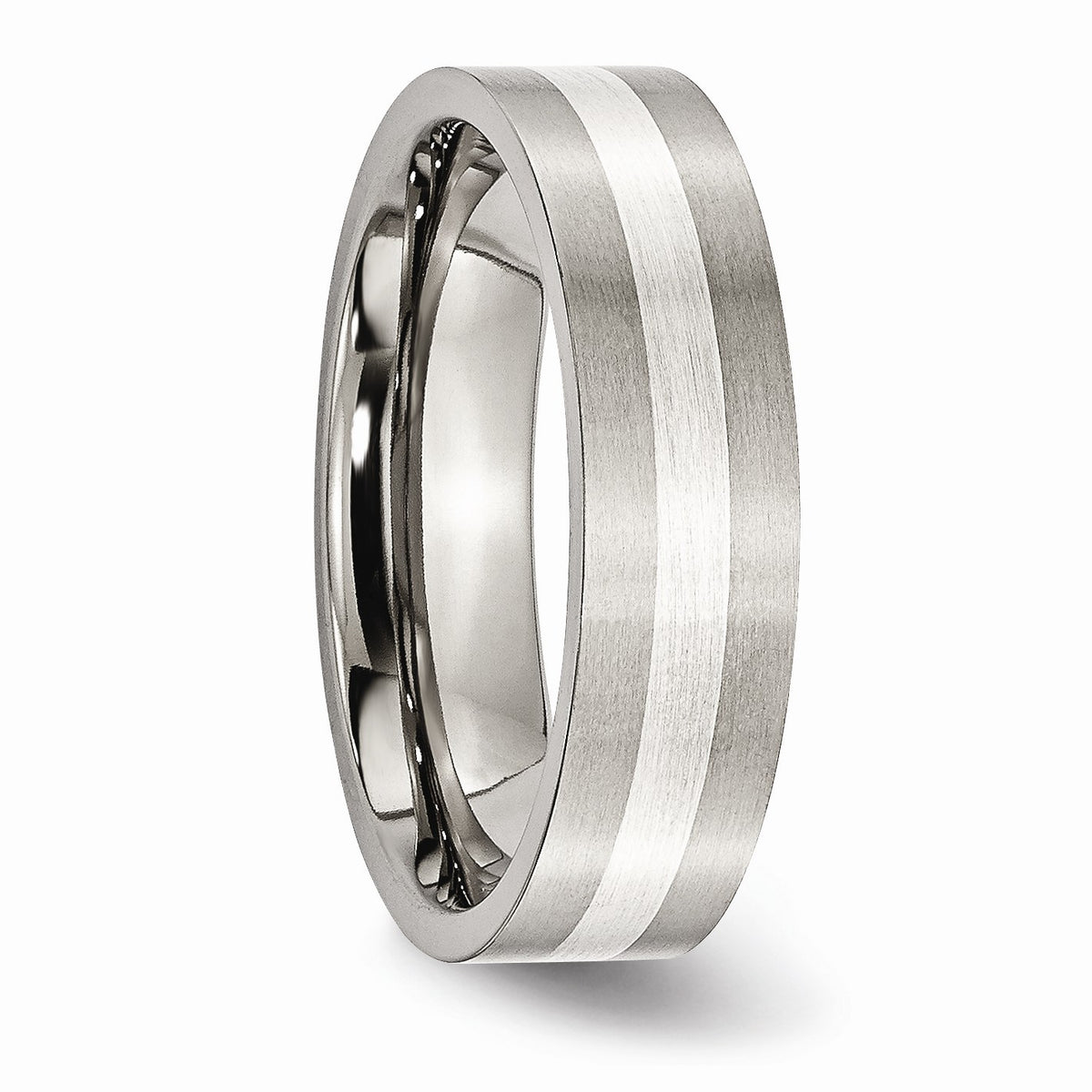Alternate view of the Titanium &amp; Sterling Silver Inlay, 6mm Satin Flat Comfort Fit Band by The Black Bow Jewelry Co.