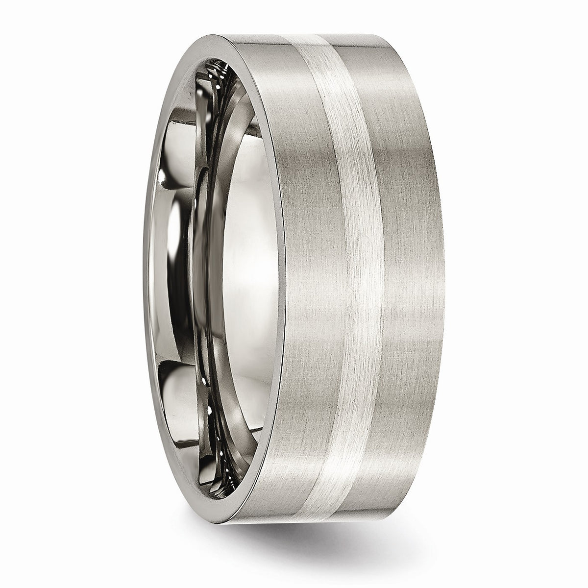 Alternate view of the Titanium &amp; Sterling Silver Inlay, 8mm Satin Flat Comfort Fit Band by The Black Bow Jewelry Co.