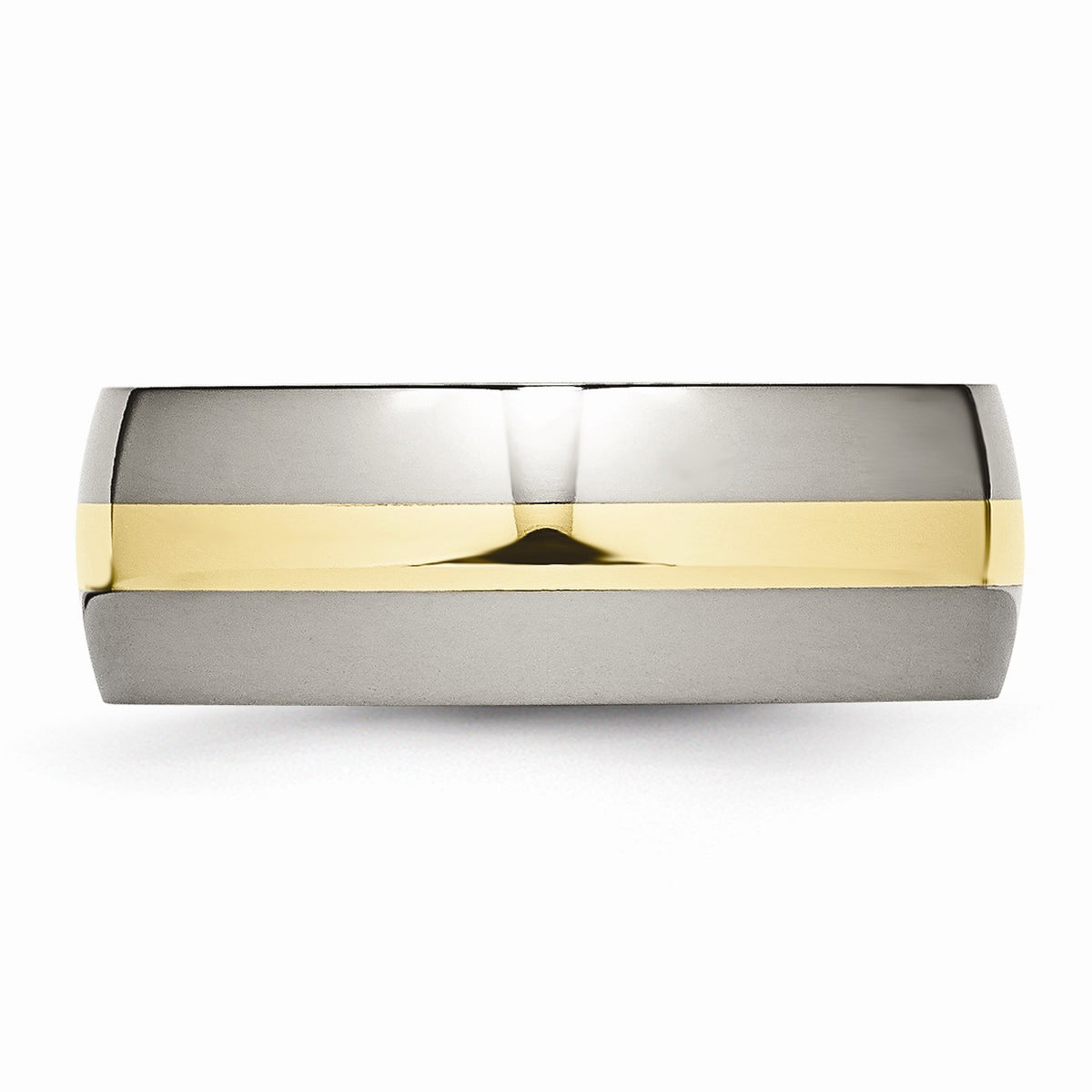 Alternate view of the Titanium and 14K Gold, 8mm Striped Unisex Standard Fit Band by The Black Bow Jewelry Co.