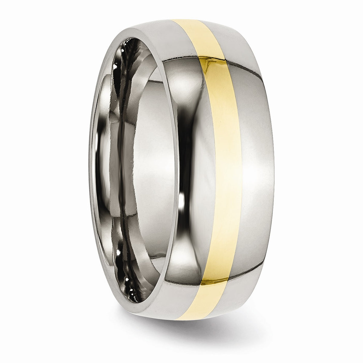 Alternate view of the Titanium and 14K Gold, 8mm Striped Unisex Standard Fit Band by The Black Bow Jewelry Co.