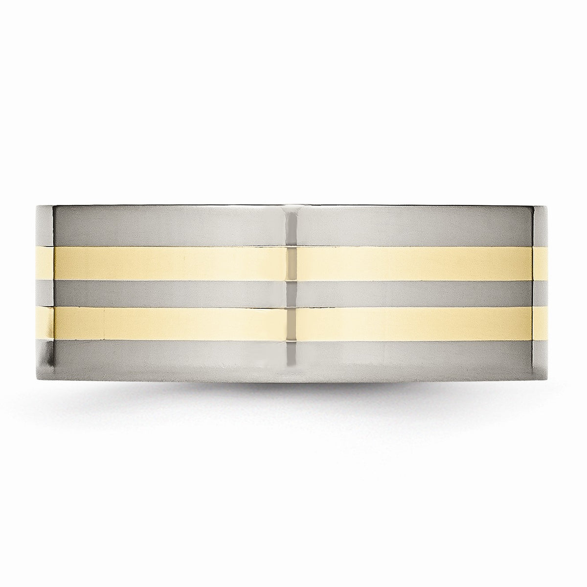 Alternate view of the Titanium and 14K Gold Double Striped, 8mm Flat Unisex Comfort Fit Band by The Black Bow Jewelry Co.