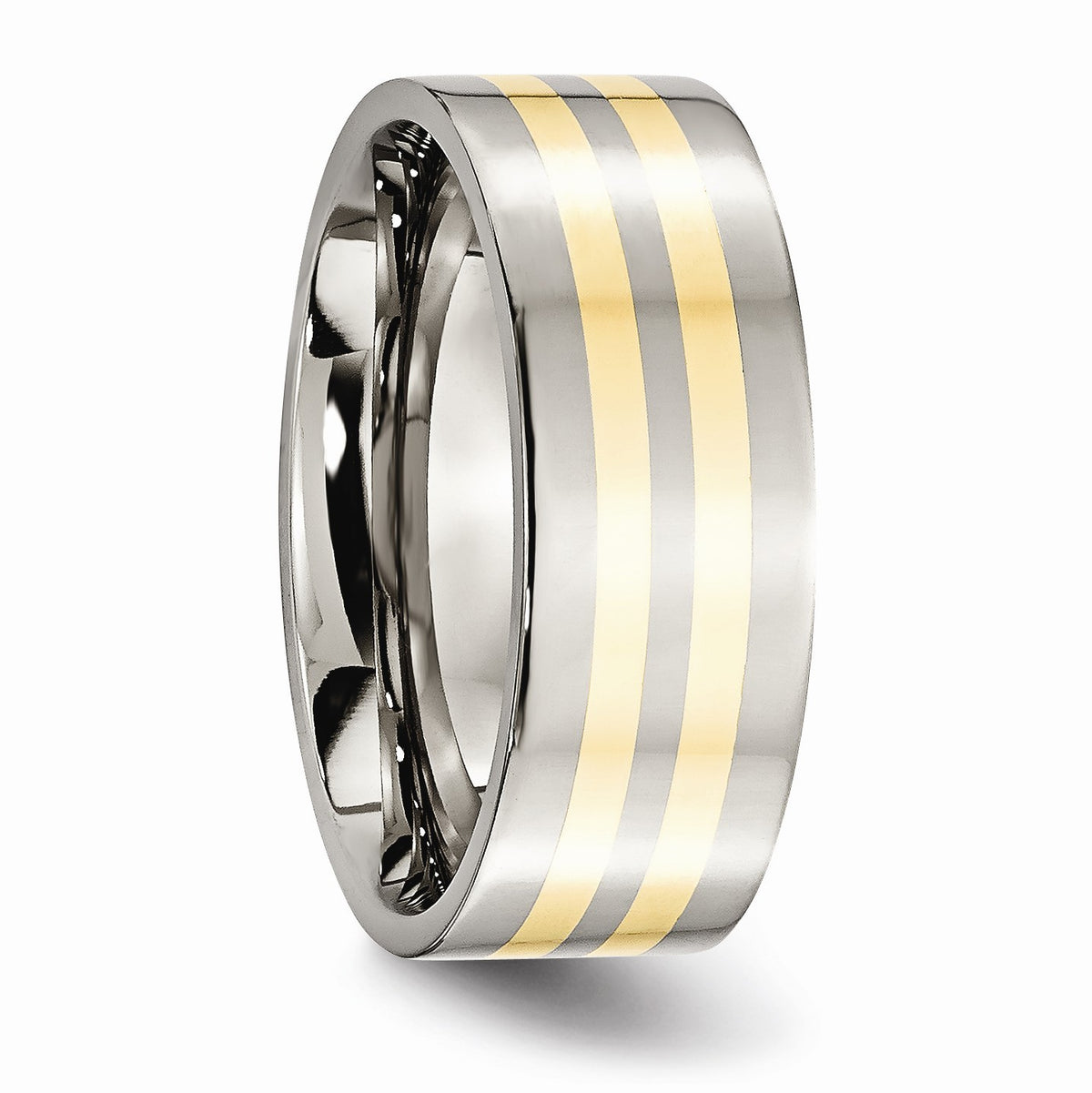 Alternate view of the Titanium and 14K Gold Double Striped, 8mm Flat Unisex Comfort Fit Band by The Black Bow Jewelry Co.