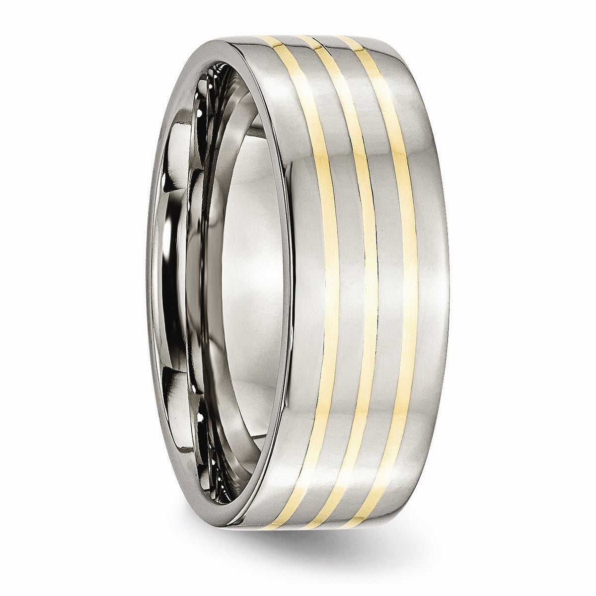 Alternate view of the Titanium and 14K Gold, 8mm Flat Unisex Comfort Fit Band by The Black Bow Jewelry Co.