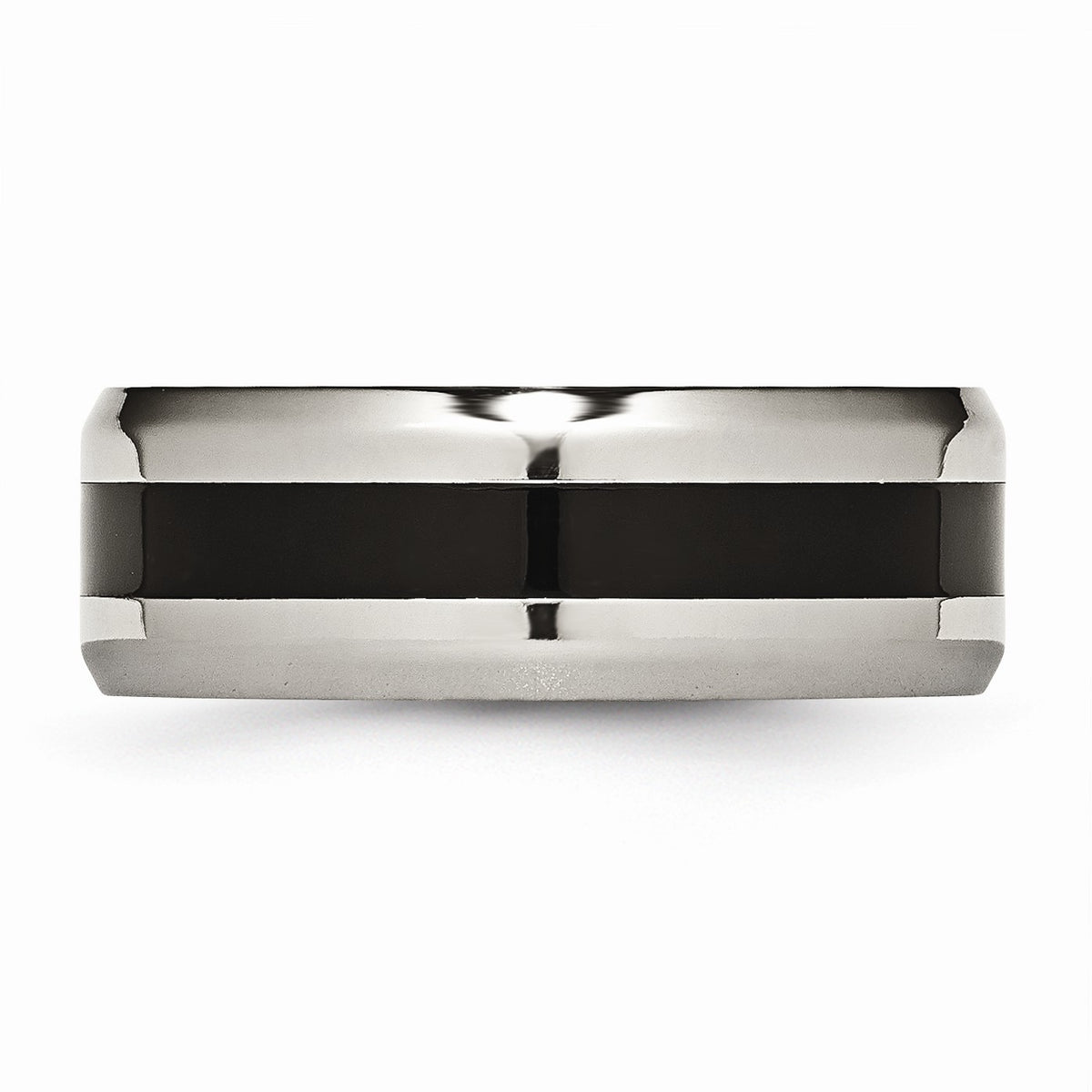 Alternate view of the Titanium and Black Enamel, 8mm Striped Comfort Fit Band by The Black Bow Jewelry Co.