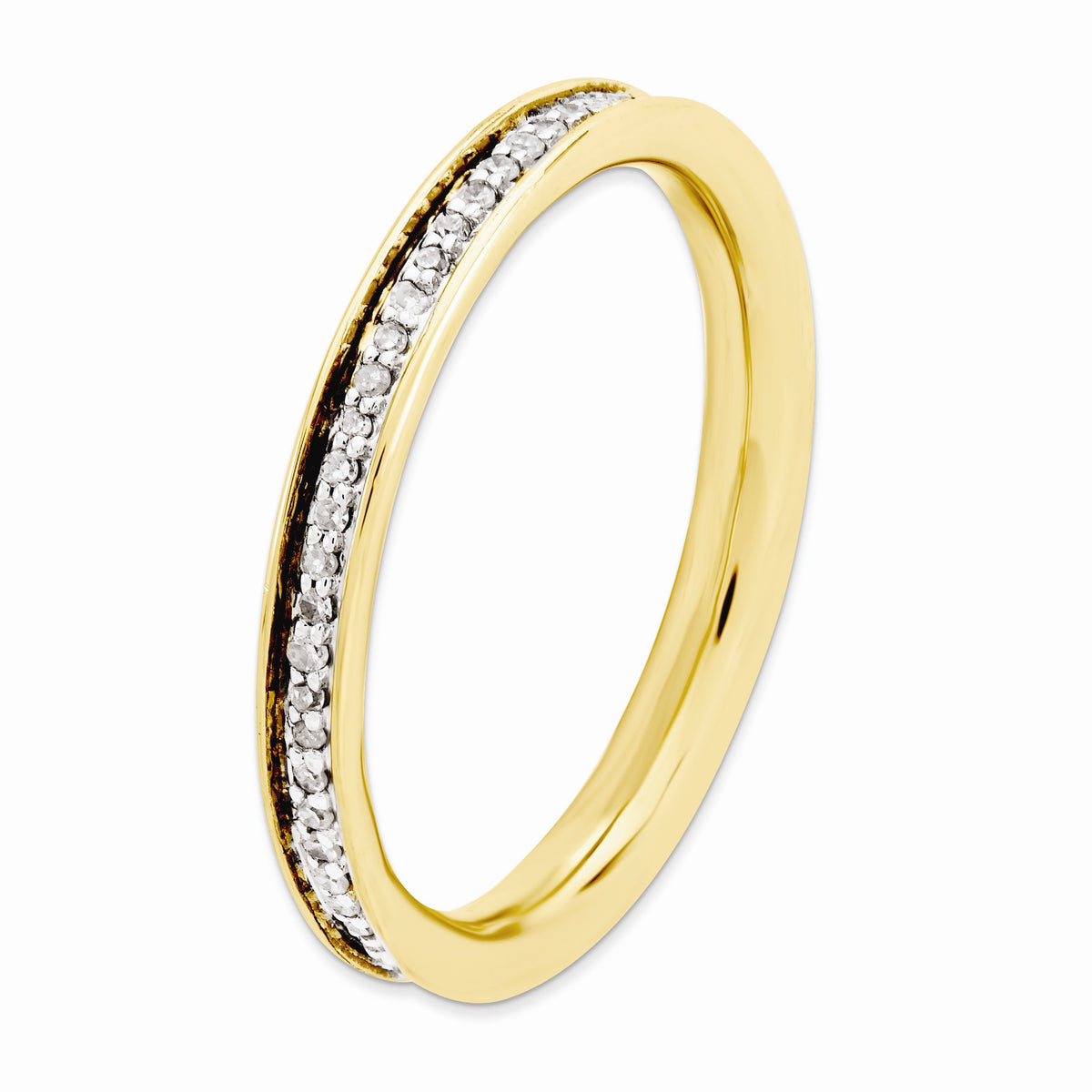 Alternate view of the 2.25mm 14K Gold Plated Silver Stackable 1/5 Cttw HI/I3 Diamond Band by The Black Bow Jewelry Co.