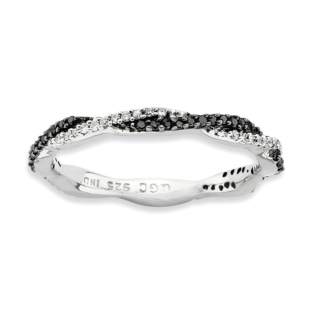 Stackable Two-tone 1/4 Ctw HI/I3 Diamond Rhodium Plated Silver Band, Item R8767 by The Black Bow Jewelry Co.