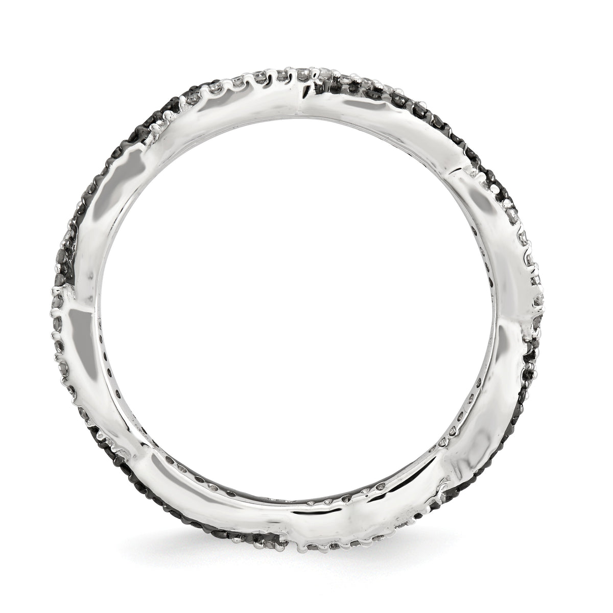 Alternate view of the Stackable Two-tone 1/4 Ctw HI/I3 Diamond Rhodium Plated Silver Band by The Black Bow Jewelry Co.