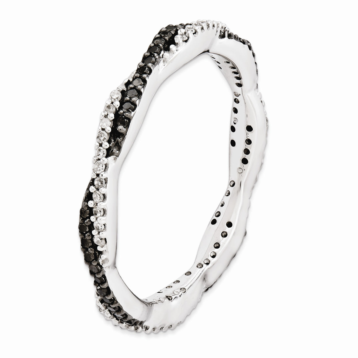 Alternate view of the Stackable Two-tone 1/4 Ctw HI/I3 Diamond Rhodium Plated Silver Band by The Black Bow Jewelry Co.