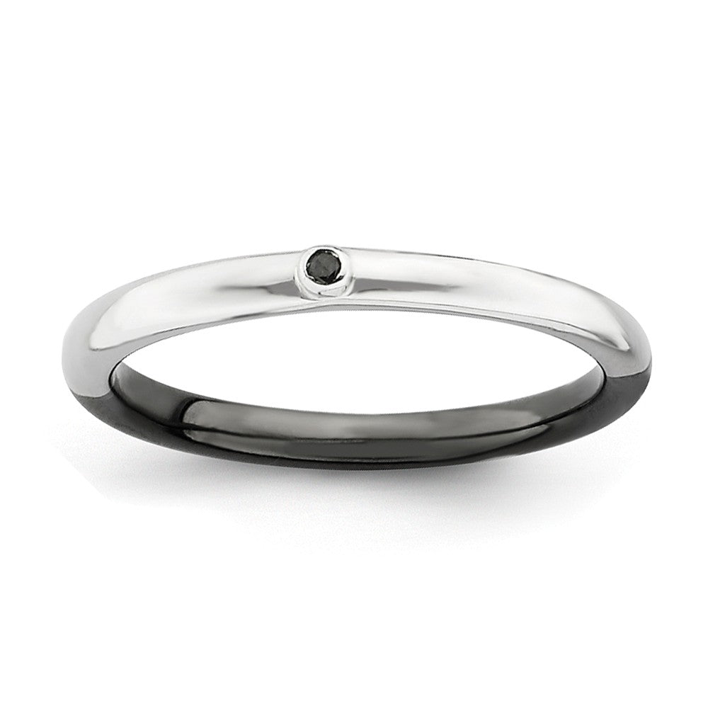 Stackable Reversible Black Plated &amp; Silver .02 Ctw I3 Diamond Band, Item R8769 by The Black Bow Jewelry Co.