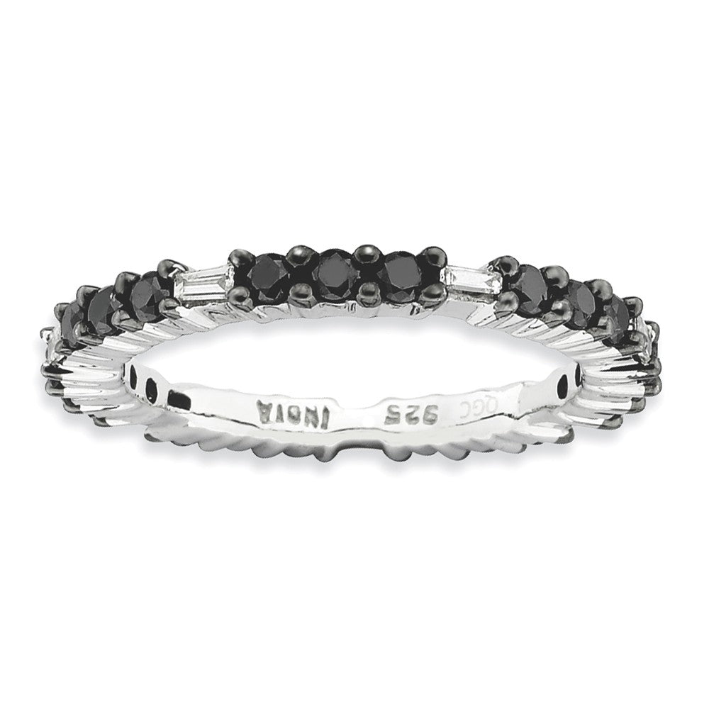 2.25mm Sterling Silver Stackable 7/8 Ctw Black &amp; HI White Diamond Band, Item R8771 by The Black Bow Jewelry Co.