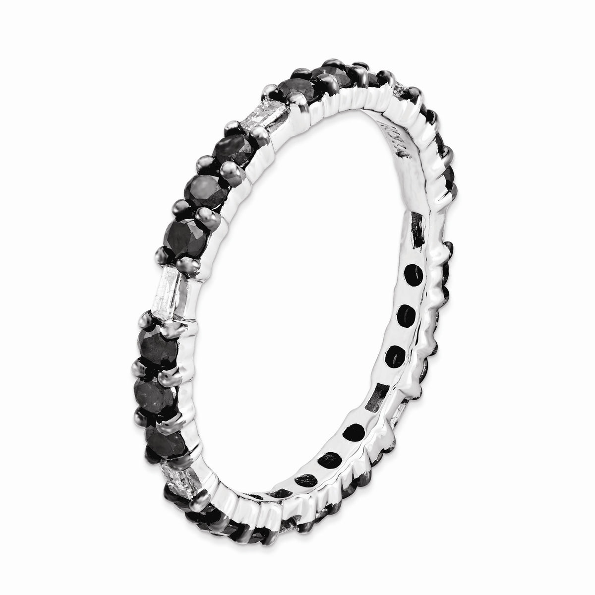 Alternate view of the 2.25mm Sterling Silver Stackable 7/8 Ctw Black &amp; HI White Diamond Band by The Black Bow Jewelry Co.