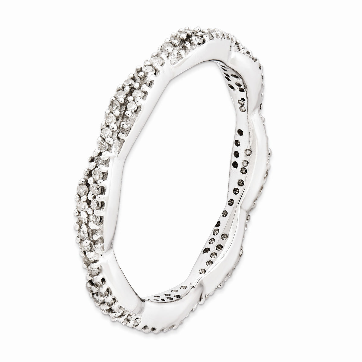 Alternate view of the 2.5mm Silver Stackable 1/4 Cttw HI/I3 Diamond Twisted Band by The Black Bow Jewelry Co.