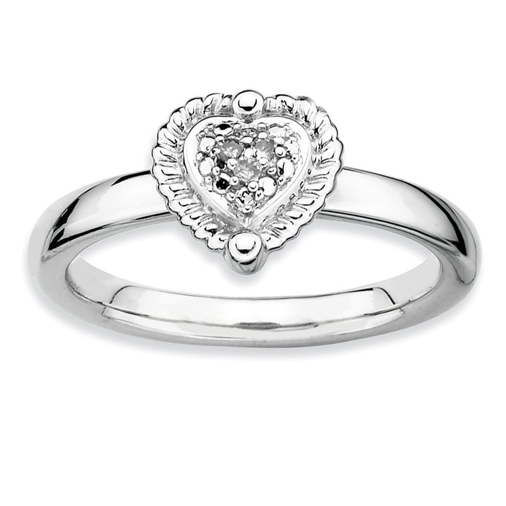 Sterling Silver Stackable .022 Cttw HI/I3 Diamond 8mm Heart Ring, Item R8790 by The Black Bow Jewelry Co.