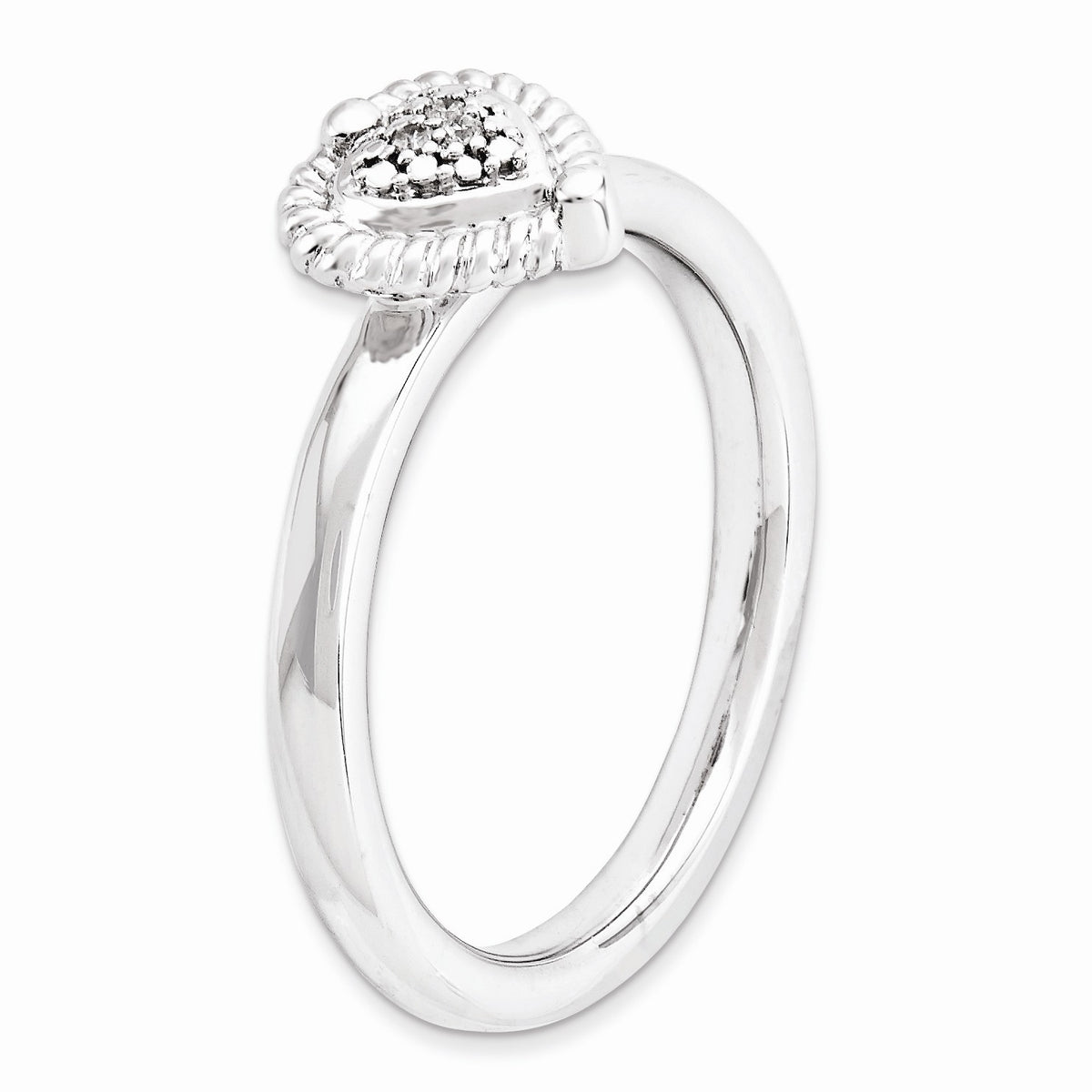 Alternate view of the Sterling Silver Stackable .022 Cttw HI/I3 Diamond 8mm Heart Ring by The Black Bow Jewelry Co.