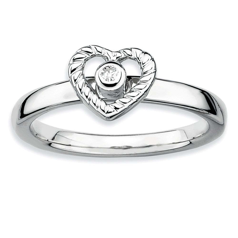Sterling Silver Stackable .014 Ctw HI/I3 Diamond 7mm Open Heart Ring, Item R8791 by The Black Bow Jewelry Co.
