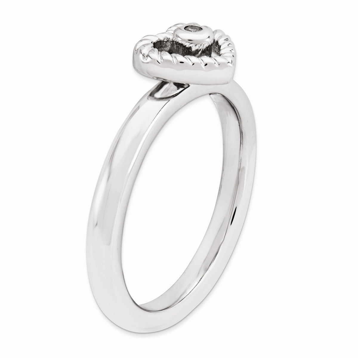 Alternate view of the Sterling Silver Stackable .014 Ctw HI/I3 Diamond 7mm Open Heart Ring by The Black Bow Jewelry Co.