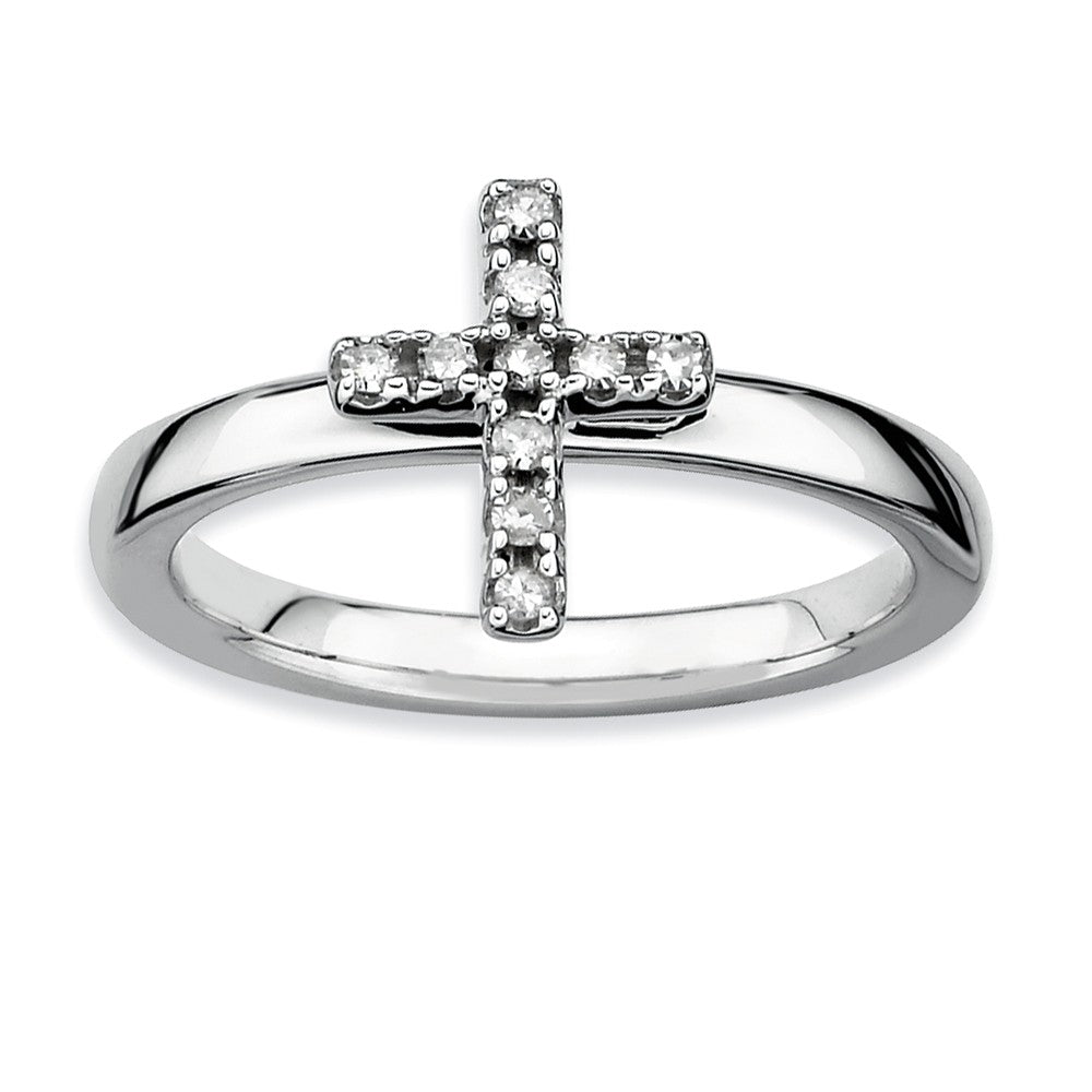 Sterling Silver Stackable 1/10 Ctw HI/I3 Diamond 10mm Cross Ring, Item R8796 by The Black Bow Jewelry Co.