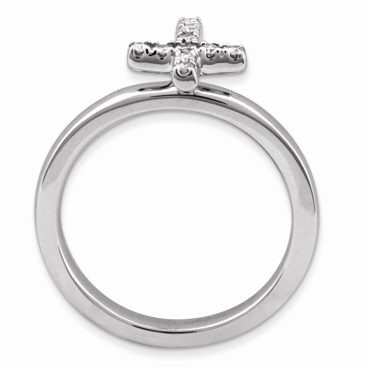Alternate view of the Sterling Silver Stackable 1/10 Ctw HI/I3 Diamond 10mm Cross Ring by The Black Bow Jewelry Co.