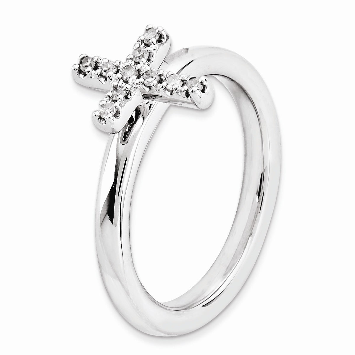 Alternate view of the Sterling Silver Stackable 1/10 Ctw HI/I3 Diamond 10mm Cross Ring by The Black Bow Jewelry Co.