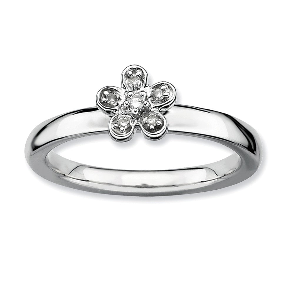 Sterling Silver &amp; 1/20 Ctw Diamond Stackable 6mm Flower Ring, Item R8800 by The Black Bow Jewelry Co.