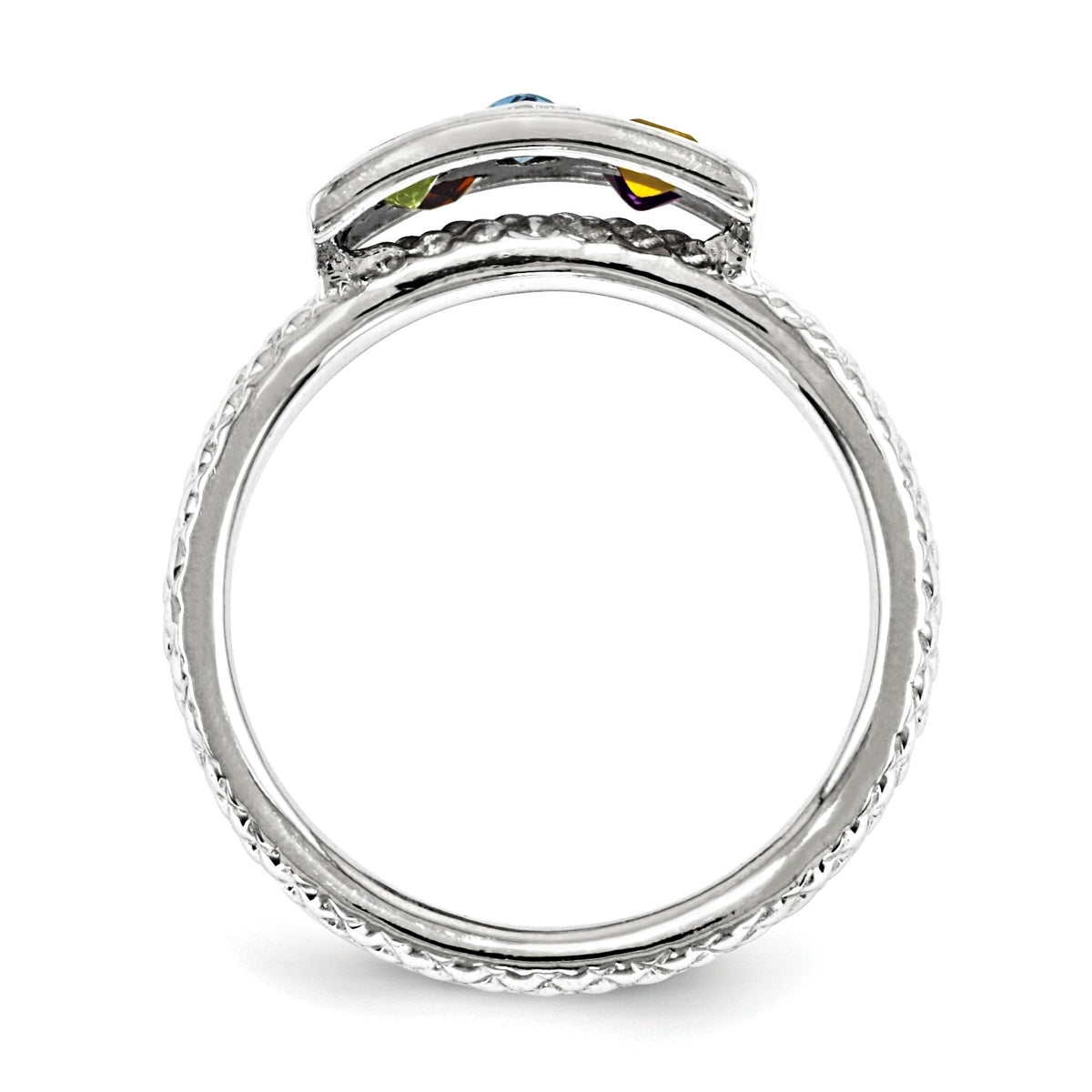 Alternate view of the Rhodium Plated Sterling Silver &amp; Gemstone Stackable 10mm Collage Ring by The Black Bow Jewelry Co.