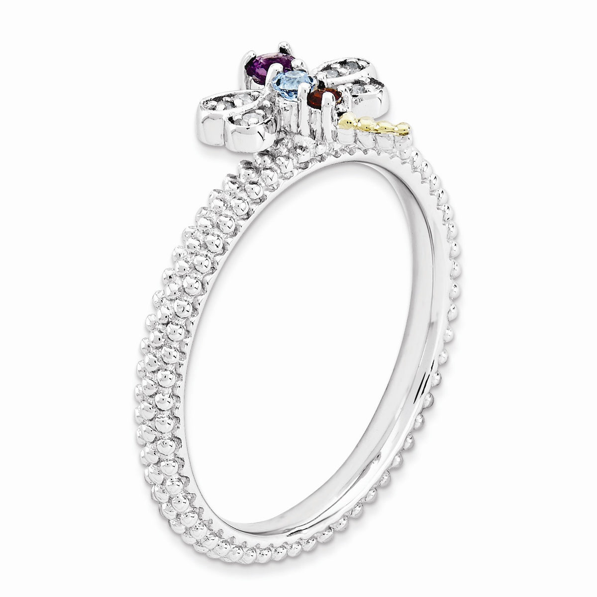 Alternate view of the Sterling Silver, 14k Accent, Gemstone &amp; Diamond Dragonfly Stack Ring by The Black Bow Jewelry Co.