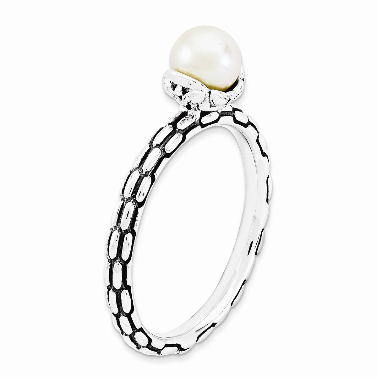 Alternate view of the FW Cultured Pearl Sterling Silver Stackable Antiqued Ring (6.0-6.5mm) by The Black Bow Jewelry Co.